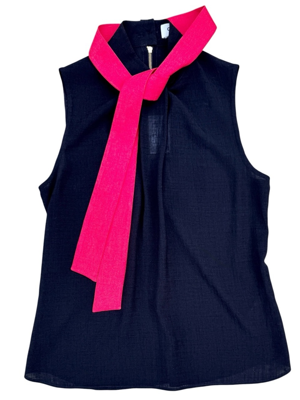 Cefinn High Neck Sleeveless Blouse Black Coral Tie Neck NWT - 6